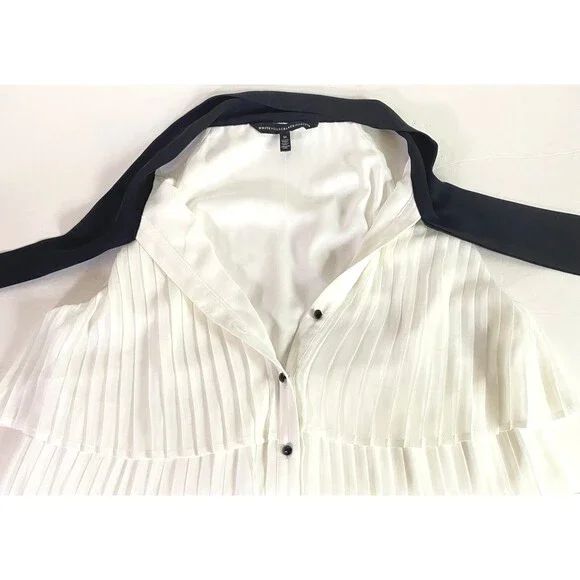 WHBM Tiered Pleats Tank Top Womens Size 14 Off White Black Necktie Lined NWOT - Picture 4 of 15